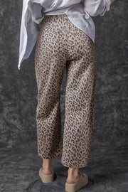 Leopard Print Wide Leg Jeans showing drawstring elastic waistband and cropped ankle length