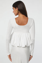 Bubble hem top in white with flattering U-neckline