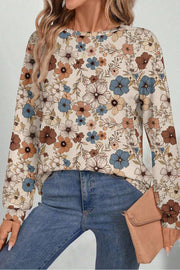 Khaki floral shift top in soft stretchy poly-blend fabric