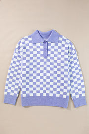 Plus size purple checkered button sweater in sizes 1X to 4X