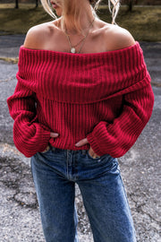 Racing Red knit sweater in bold red with ribbed cuffs and hem