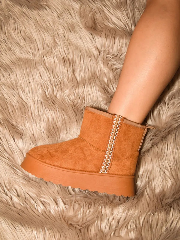 Platform Boots with Round Toe — WILD DIVA Suede in Caramel