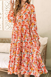 Ruffled boho floral maxi dress in lightweight polyester fabric
