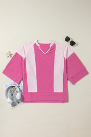 Bright Pink 3/4 sleeve top with soft stretch knit fabric