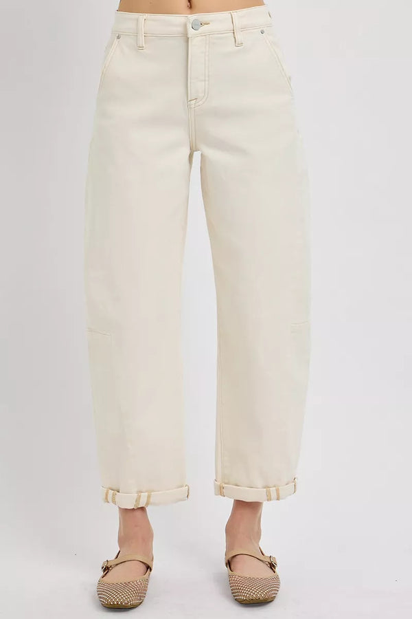 RISEN Barrel Jeans High Rise Relaxed Cuffed Cropped Denim