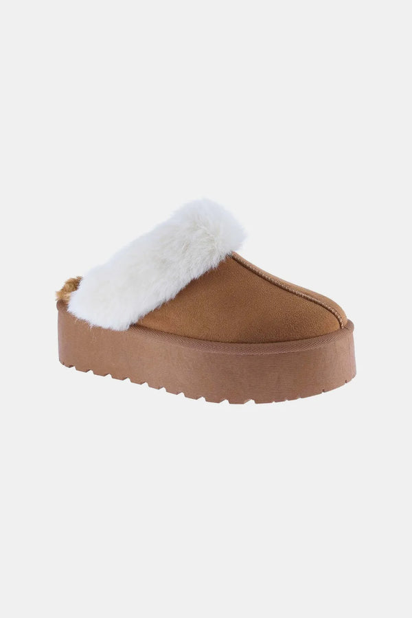 Fur Trim Snow Slippers with Thick Cushioned Bottom — Womens House Slippers