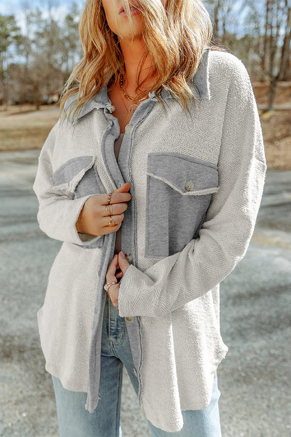Black Shacket Womens — Relaxed Flap-Pocket Layering Jacket