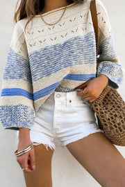 Light Blue Open Stitch Sweater in soft acrylic-cotton knit