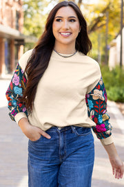 Floral sleeve knit top in relaxed shift silhouette