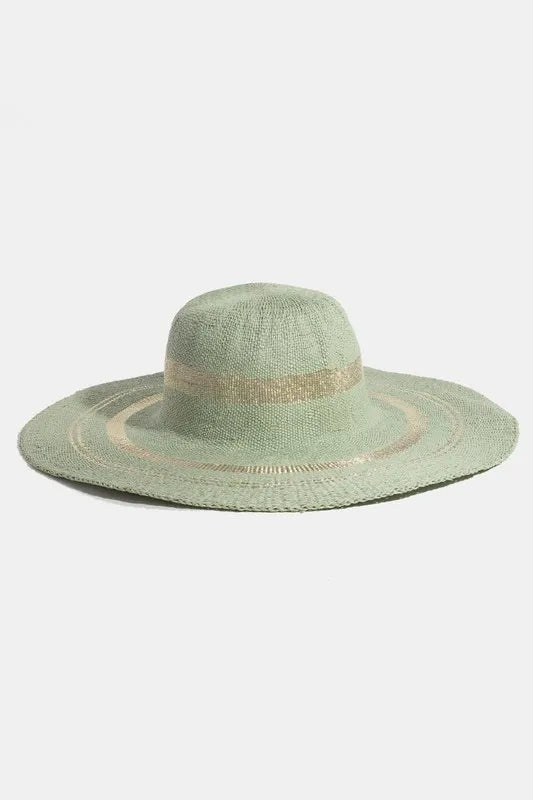 Floppy Wide Brim Sun Hat with Metallic Accent Trim — Sage