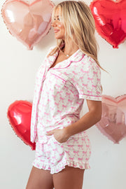 Ruffled pajama shorts with frill hem and elastic waist