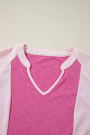 Relaxed fit 3/4 sleeve top with textured colorblock print