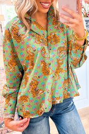 Tiger floral print shirt in relaxed shift silhouette