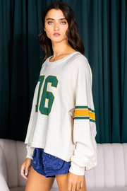 Retro sporty top with striped letter-style detailing