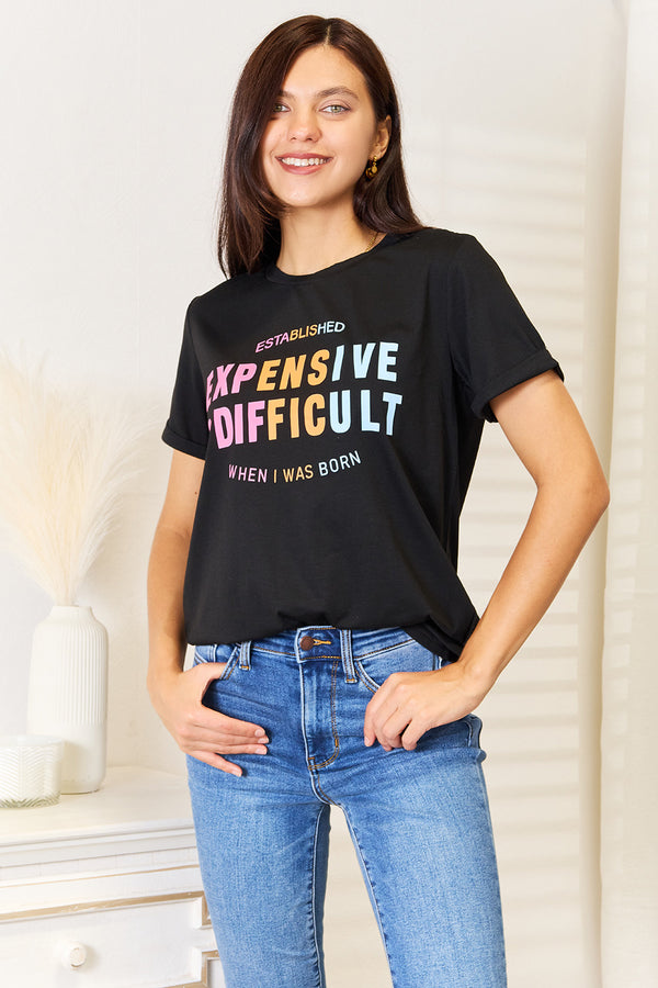 Graphic Tee - Simply Love Slogan Cuffed Sleeve T-Shirt