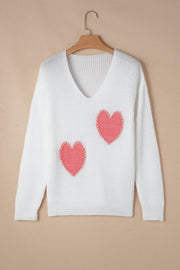 Pearl Heart Sweater featuring long sleeves and V-neckline