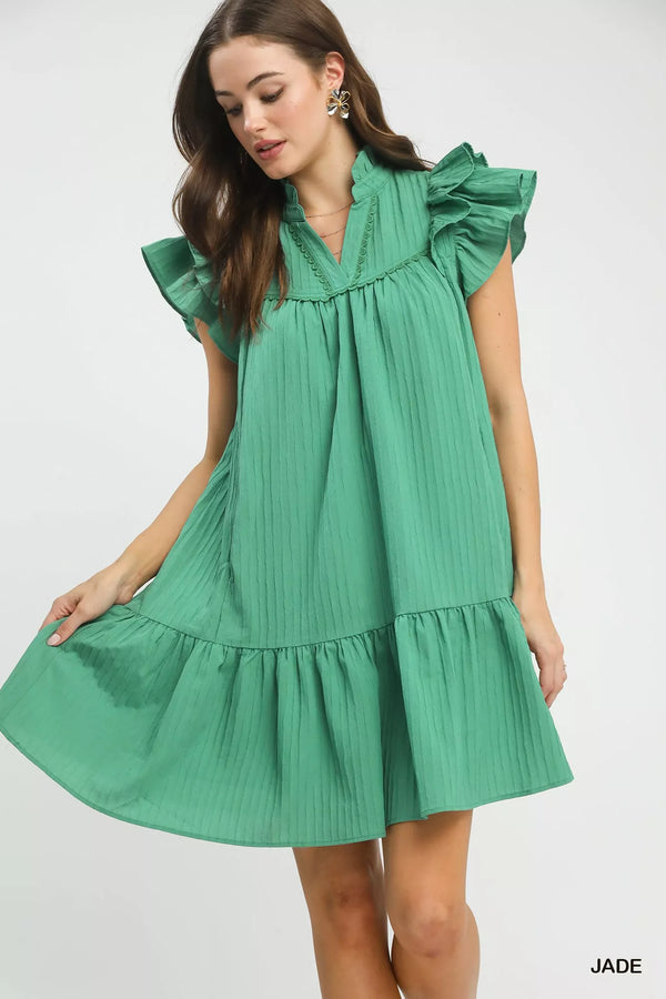 Flutter Sleeve Tiered Womens Dress