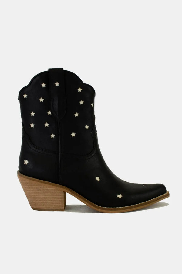 Black Pointed Toe Ankle Boots with Star-Shaped Cutouts