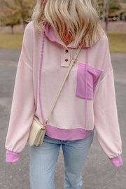 Light Pink colorblock hooded top with drawstring hood