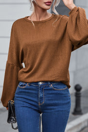 Casual waffle knit top with long sleeves for cooler days