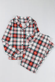Plaid Print Pajama Set with festive red plaid print and stretch fabric