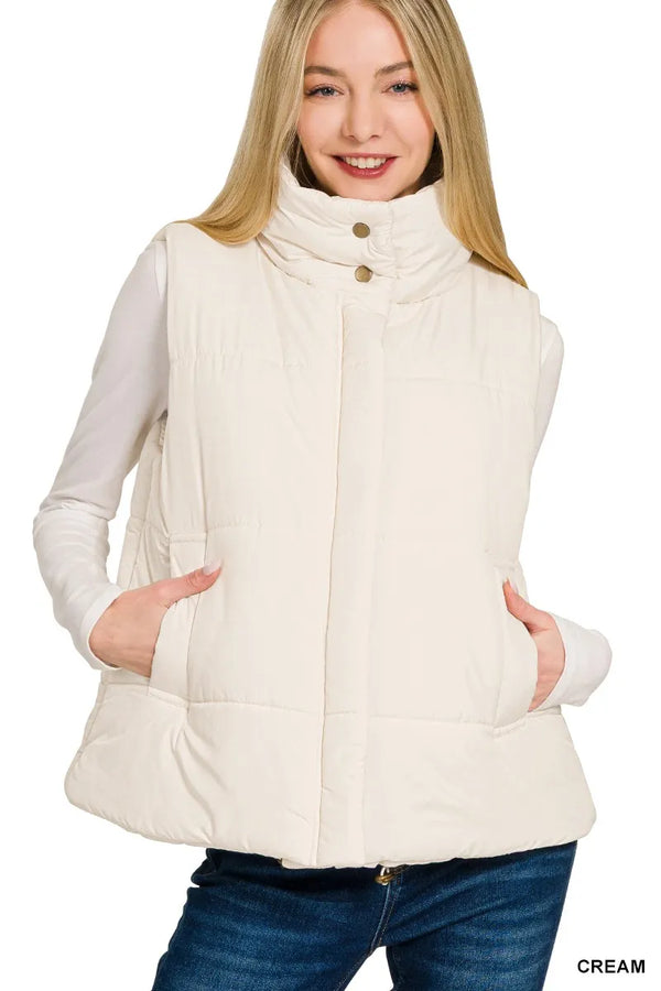 Womens Vest High Neck Zip-Up Coat
