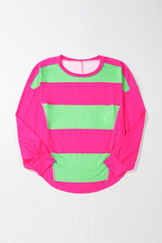 Striped colorblock top with round crew neckline
