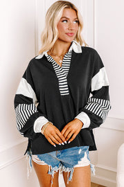 Black colorblock sweatshirt with contrast patchwork collar detail