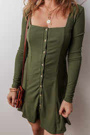 Buttoned front sheath mini dress in ribbed knit
