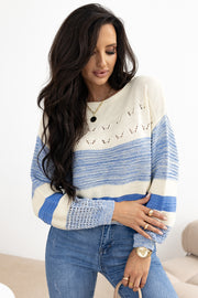 Light Blue Open Stitch Sweater with cropped bracelet-length sleeves