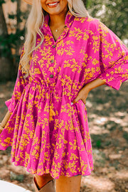 Green Floral Flowy Mini Dress with bracelet-length sleeves