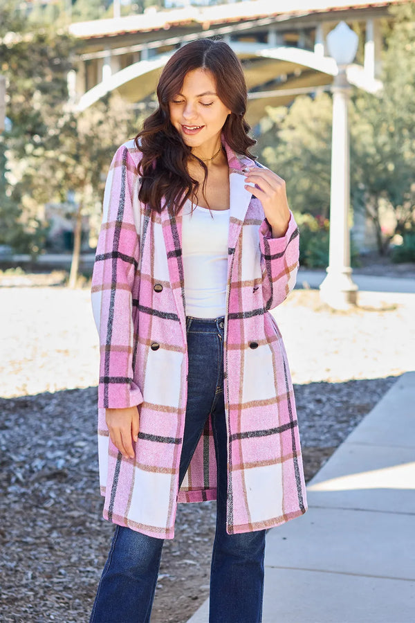 Plaid Button-Up Lapel Collar Coat