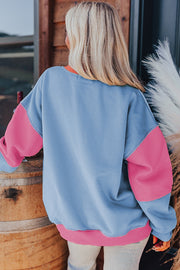 Patchwork drop-shoulder sweatshirt with round neck and long sleeves