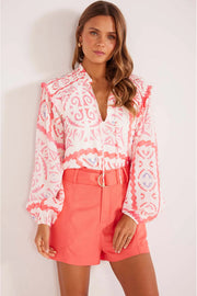 Loose shift silhouette poet collar blouse in polyester
