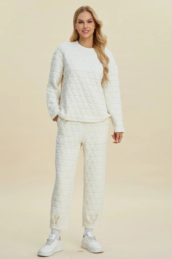 Black Pants Two-Piece Set with Round Neck Long Sleeve Top (S–3XL)