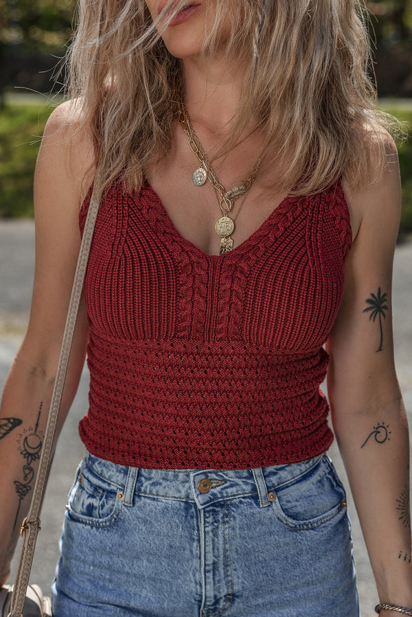 Burgundy Cable Knit V-Neck Sweater Vest