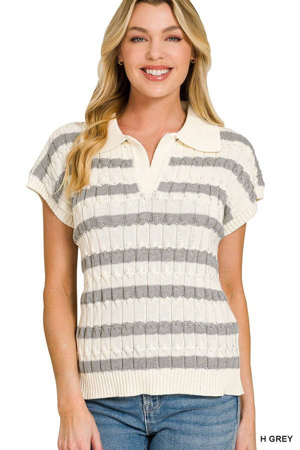 Textured Stripe Collared Sweater Vest