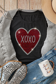 Black Rhinestone Heart Graphic Tee styled for casual everyday wear