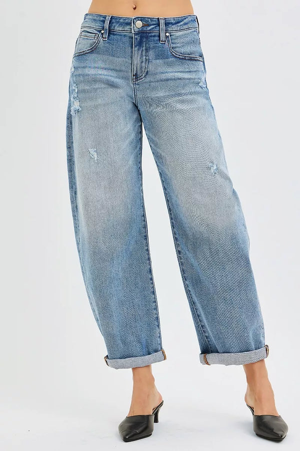Barrel Jeans — RISEN Slouchy Ankle-Length Denim with Cuffs (Plus Size)