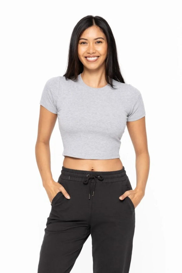 MONO B Micro-Ribbed Cropped Athleisure Tee