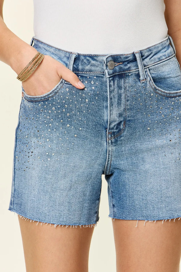 Judy Blue Rhinestone High-Waist Denim Shorts