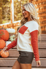 High-stretch colorblock knit sweater with round neckline for layering