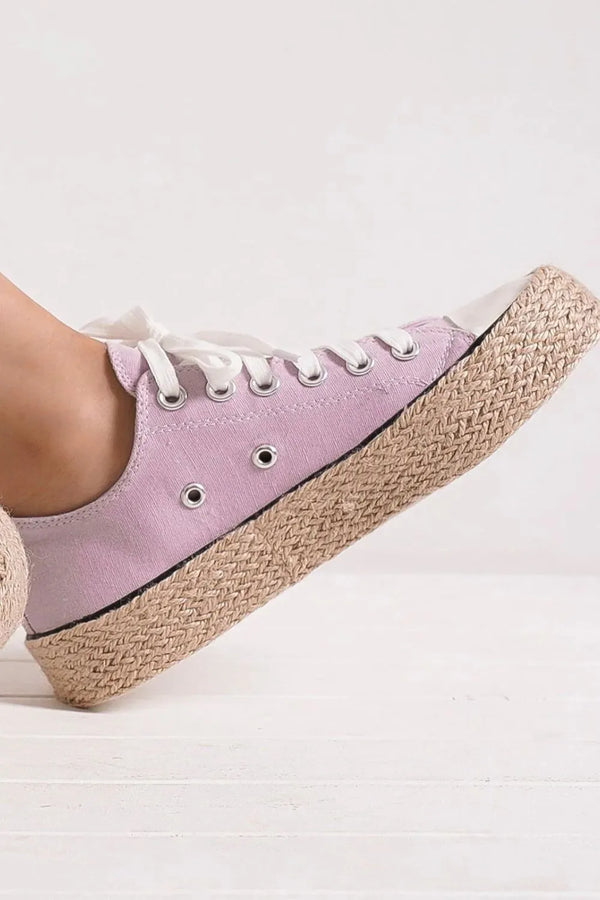 Womens Casual Shoes - Lace-Up Woven Espadrille Sole Sneakers