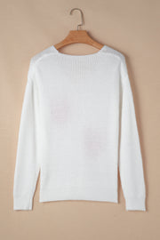 White Heart Beaded Sweater with colorblock knit detail