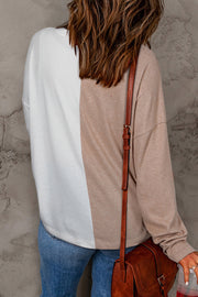 Colorblock crew neck top with relaxed drop-shoulder fit