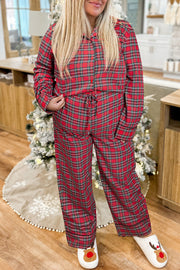 Red plaid lounge set with classic plaid print for everyday wear