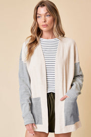 Waffle knit striped cardigan easy to layer for everyday wear