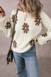 Floral Round Neck Sweater with striking colorblock detailing