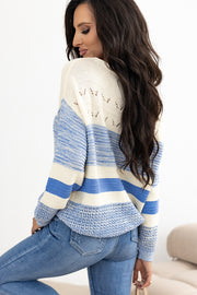 Light Blue Open Stitch Sweater showing round neckline detail