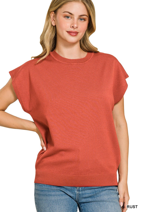 Oversized Short Sleeve Sweater in Rust — Soft Viscose Knit Pullover